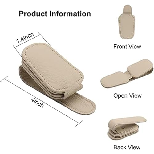 ARQIVO® Sunglass Holder for Car Visor, Magnetic Leather Glasses Eyeglass Hanger Clip for Car, Sunglasses Holder and Ticket Card Clip for Car Visor Accessories (Cream) - Image 2