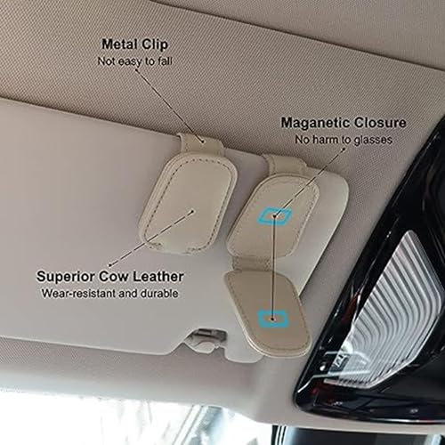 ARQIVO® Sunglass Holder for Car Visor, Magnetic Leather Glasses Eyeglass Hanger Clip for Car, Sunglasses Holder and Ticket Card Clip for Car Visor Accessories (Cream) - Image 4