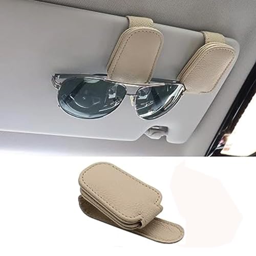 ARQIVO® Sunglass Holder for Car Visor, Magnetic Leather Glasses Eyeglass Hanger Clip for Car, Sunglasses Holder and Ticket Card Clip for Car Visor Accessories (Cream) - Image 3