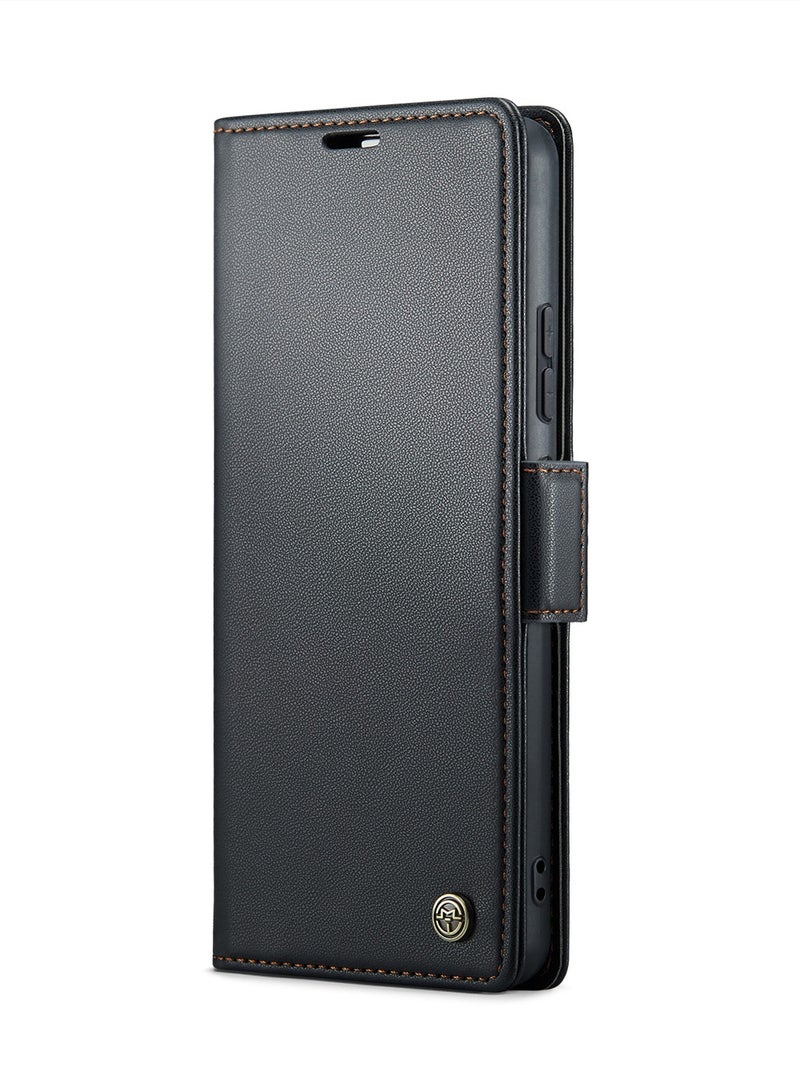 CaseMe Phone Case Luxury PU Leather Design Anti Fingerprint 023 Flip Cover Card Slot Holder Cover For Honor X9B (Black) - Image 1