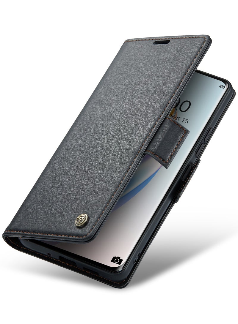 CaseMe Phone Case Luxury PU Leather Design Anti Fingerprint 023 Flip Cover Card Slot Holder Cover For Honor X9B (Black) - Image 3