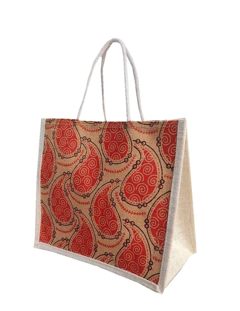 Handmakers Natural Printed Jute Gift Bags for Return Gifts Pack of 10,12x12x5 inch - Image 3
