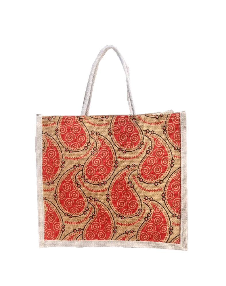 Handmakers Natural Printed Jute Gift Bags for Return Gifts Pack of 10,12x12x5 inch - Image 2