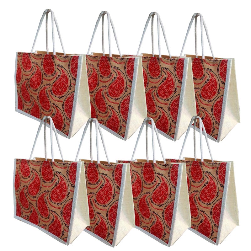 Handmakers Natural Printed Jute Gift Bags for Return Gifts Pack of 10,12x12x5 inch - Image 1