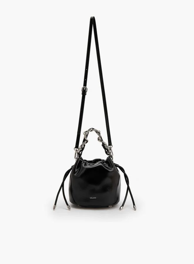 Celeste BLACK Drawstring Bucket Bag With Chain Handle for Women | Best Price UAE