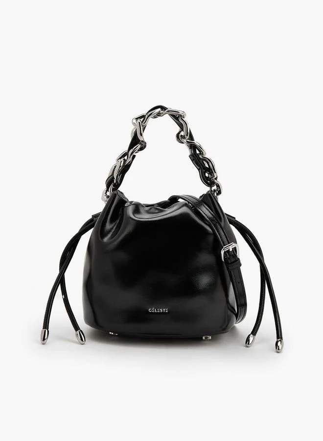 Drawstring Bucket Bag With Chain Handle