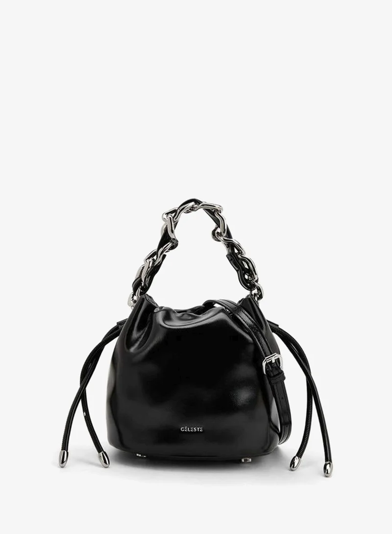 Drawstring Bucket Bag With Chain Handle