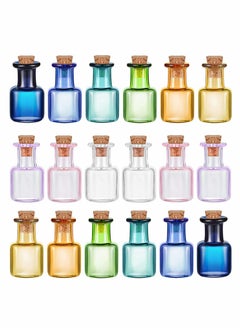 Colored Tiny Glass Jars, Spell Jars, Mini Glass Bottles, Mini Potion Bottles with Cork Stoppers Mini Square Glass Cork Bottles for Party Wedding DIY Crafts Decoration 18 Pieces