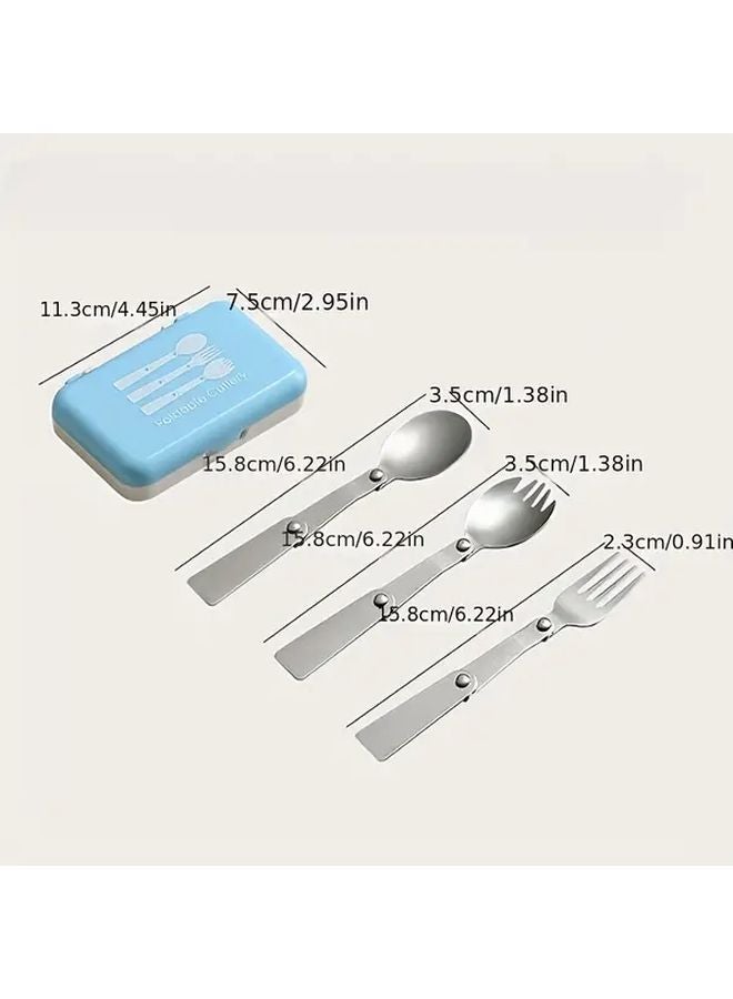 Green Portable Stainless Steel Cutlery Set Foldable Spoon Fork Outdoor Travel Kit - Image 4