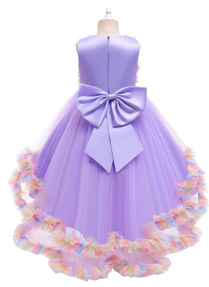 Loquat - New Europe and the United States drag tail lovely children's dress girl princess skirt net gauze pompous skirt Purple - Image 1