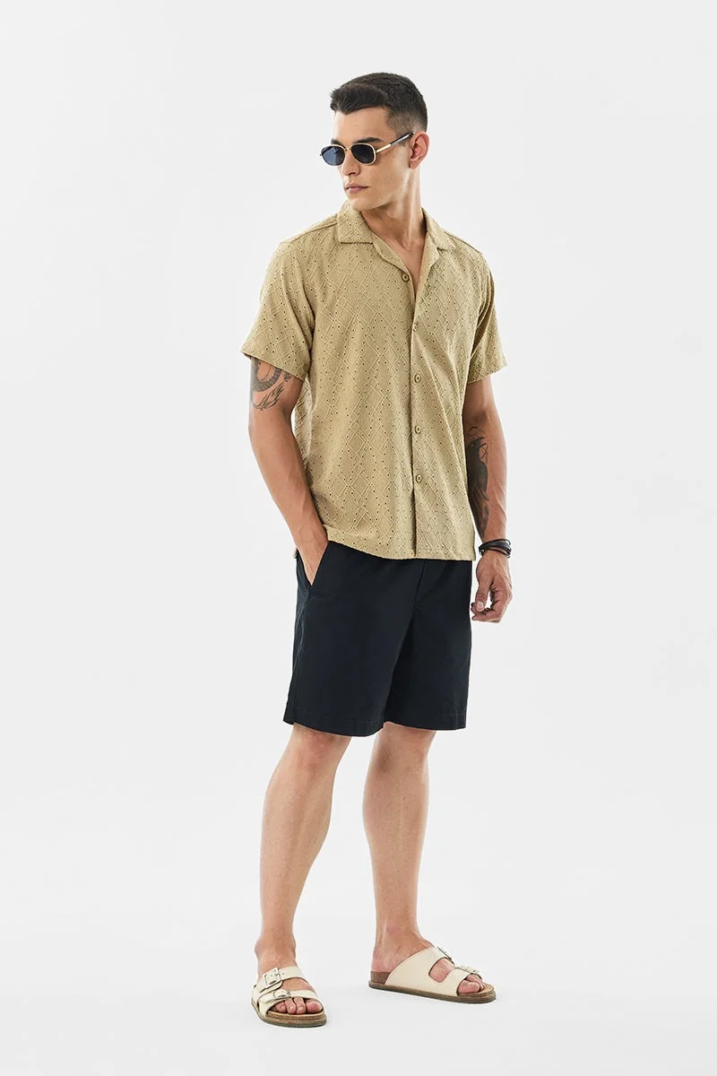 سنيتش Beige Textured Half Sleeve Boxy Shirt
