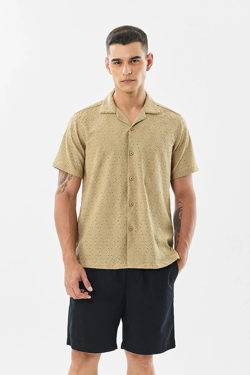 سنيتش Beige Textured Half Sleeve Boxy Shirt