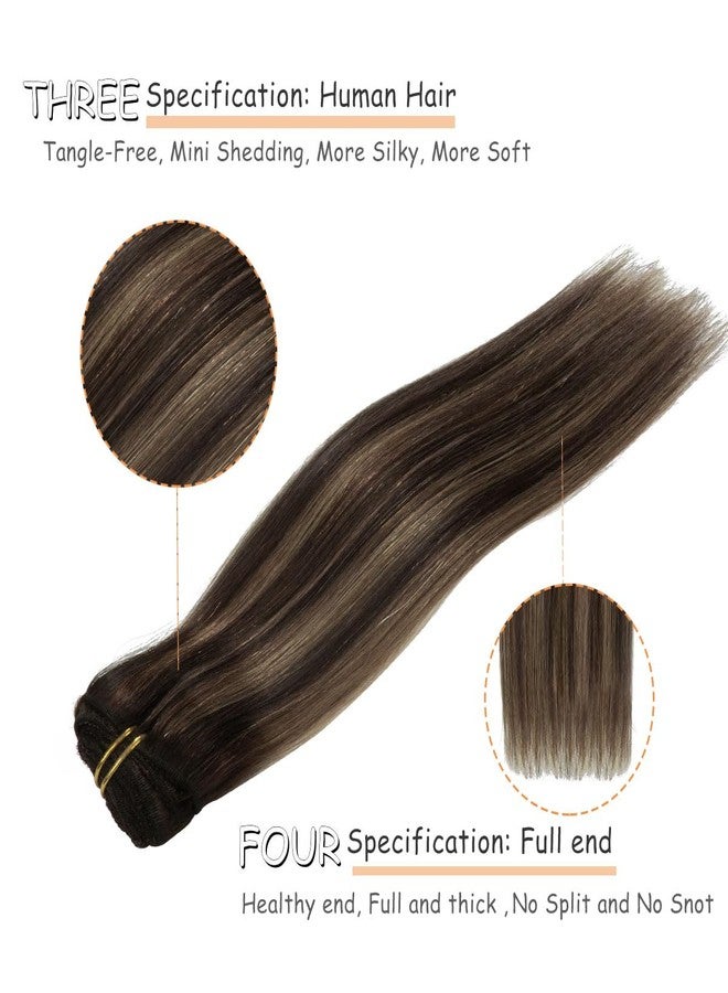 Caliee Hair Extensions Clip in Human Hair Ombre Dark Brown #2 to Dark Brown #2 and Chestnut Brown #6 with Lace Straight Real Human hair, 120g, 7Pcs 14 inch - Image 5