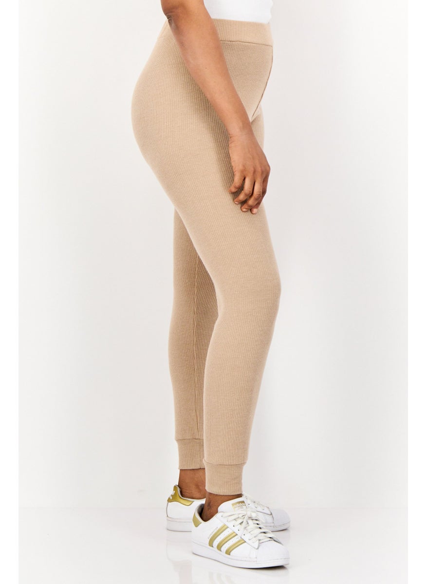 BRAVE SOUL Women Regular Fit Textured Jogger Pants, Beige  - Image 3