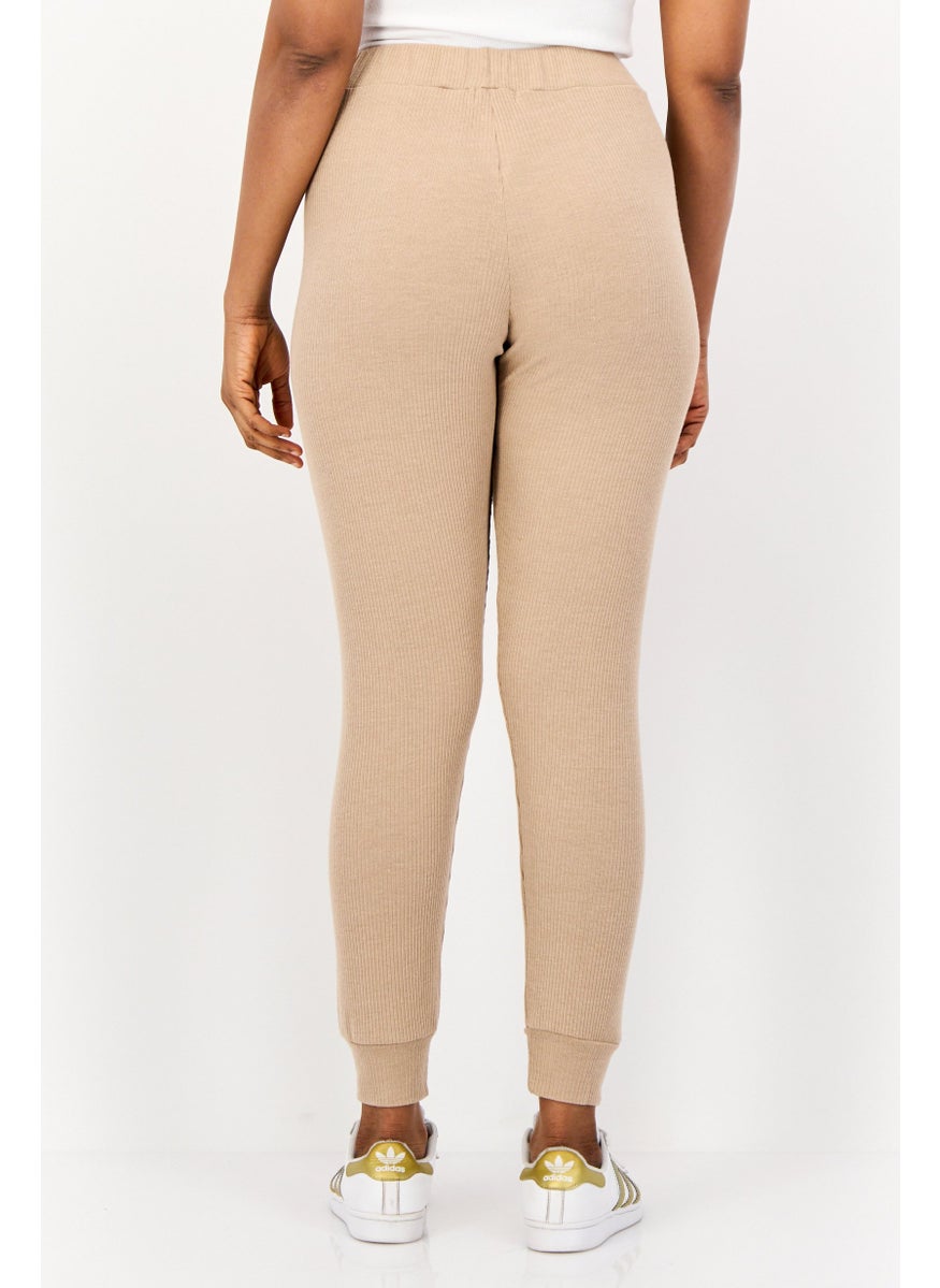BRAVE SOUL Women Regular Fit Textured Jogger Pants, Beige  - Image 4