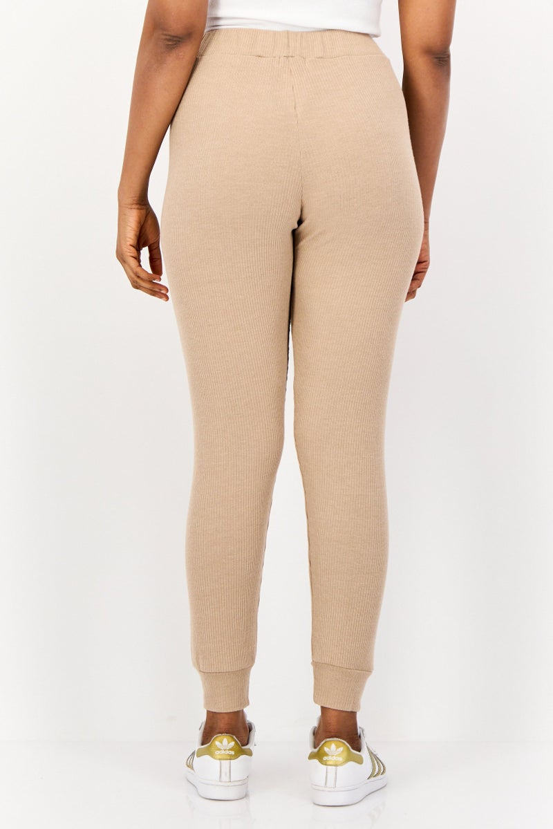 BRAVE SOUL Women Regular Fit Textured Jogger Pants, Beige - Image 4