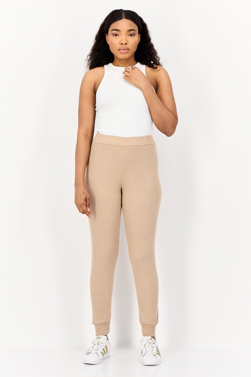 BRAVE SOUL Women Regular Fit Textured Jogger Pants, Beige - Image 2