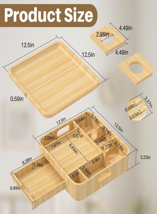 SouStoCol Couch Cup Holder, Couch Tray Cup Holder Sofa Tray, Large Capacity 2-Tier Wooden Trays with Drawer for Sofa, Bed, Picnic, Drinks, Snacks, Remote, Cell Phone, Headphones (Solid Pine Wood)12.5*12.5 in - Image 5