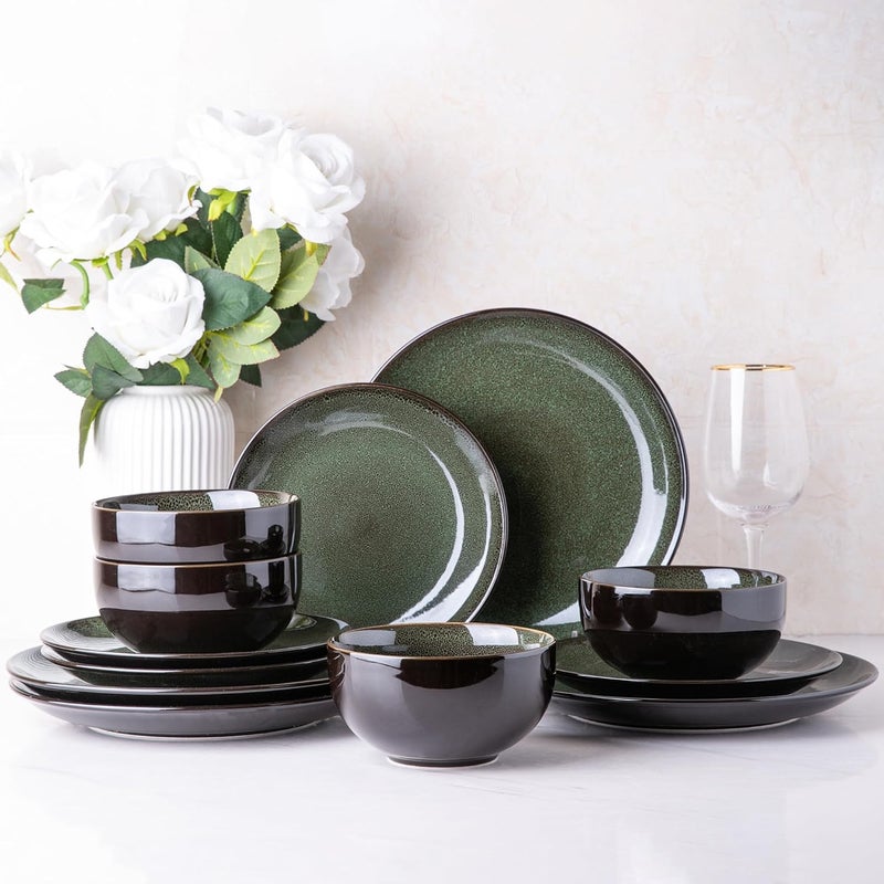 LERATIO Ceramic Dinnerware Sets for 4Handcraft Stoneware Plates and Bowls SetsHighly Chip and Crack Resistant  Dishwasher  Microwave  Oven Safe Dishes setReactive Glaze Dinnerware Service for 4 - Image 1