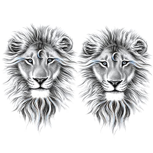 Oottati 2 Sheets Arm Thigh Leg Waterproof Fake Temporary Tattoos Sticker Grey Lion - Image 1