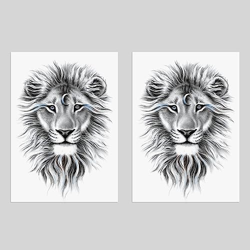 Oottati 2 Sheets Arm Thigh Leg Waterproof Fake Temporary Tattoos Sticker Grey Lion - Image 3