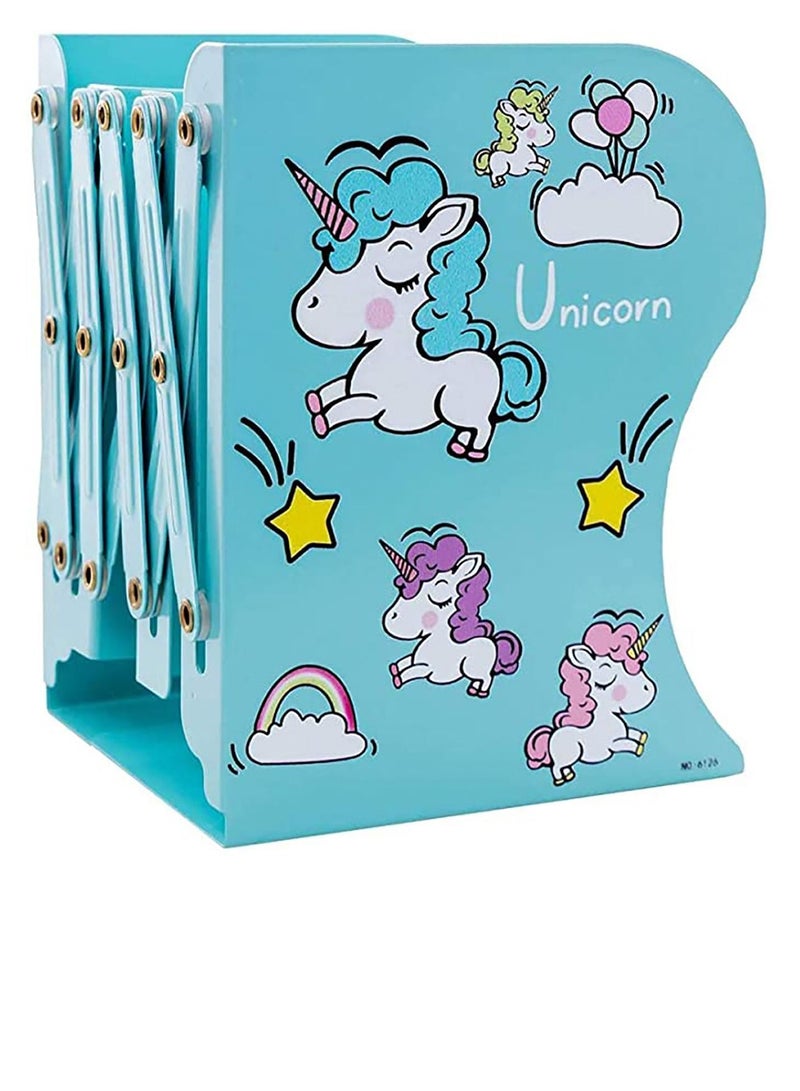 Y&D Telescopic Book Stand, Folding Stand Metal Unicorn Cartoon Look Bookshelf Reading Frame effectual Sturdy and Nonslip for Books/Movies/CDs/Video Games - Image 1