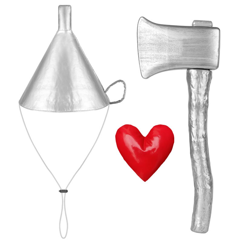 ZIZWO 3 PCS Silver Funnel Hat Axe with Heart BroochHalloween Tin Costume Accessories for AdultKids Cosplay Party - Image 2