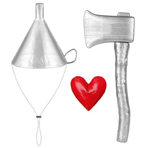 ZIZWO 3 PCS Silver Funnel Hat Axe with Heart BroochHalloween Tin Costume Accessories for AdultKids Cosplay Party - Image 1
