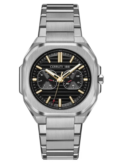 CERRUTI 1881 Men's Cerruti 1881 Leadri Multifunction Watch for Men - Squircle Case, Black Dial, White Line Indexes