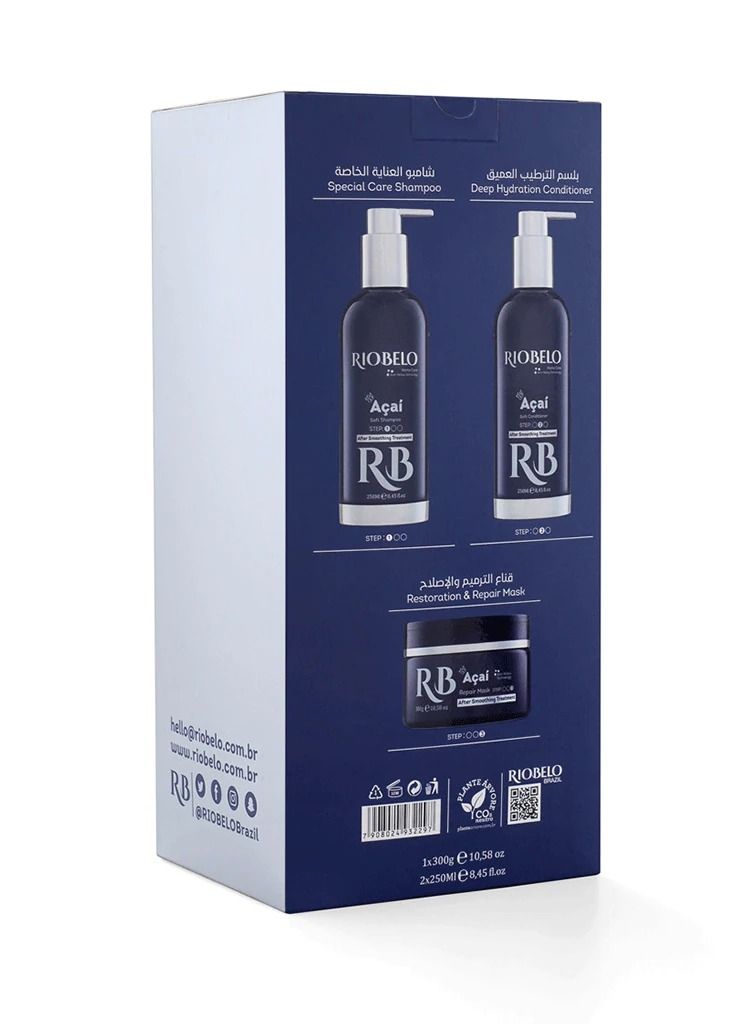 RIOBELO Hair Care Products, Açaí Brazilian Hair Care Routine​ after Protein Hair Treatment for Blond & Dyed Hair by RIOBELO Professional Real - 3 Steps Home Care Kit - Image 3