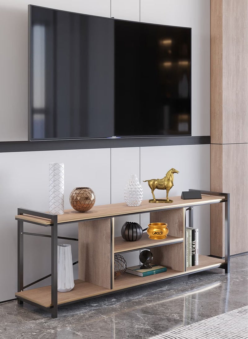 إيه جي دي طاولة تلفزيون بتصميم جميل وعصري من الخشب وأرجل من المعدن 120x30x45 - بني - Image 4