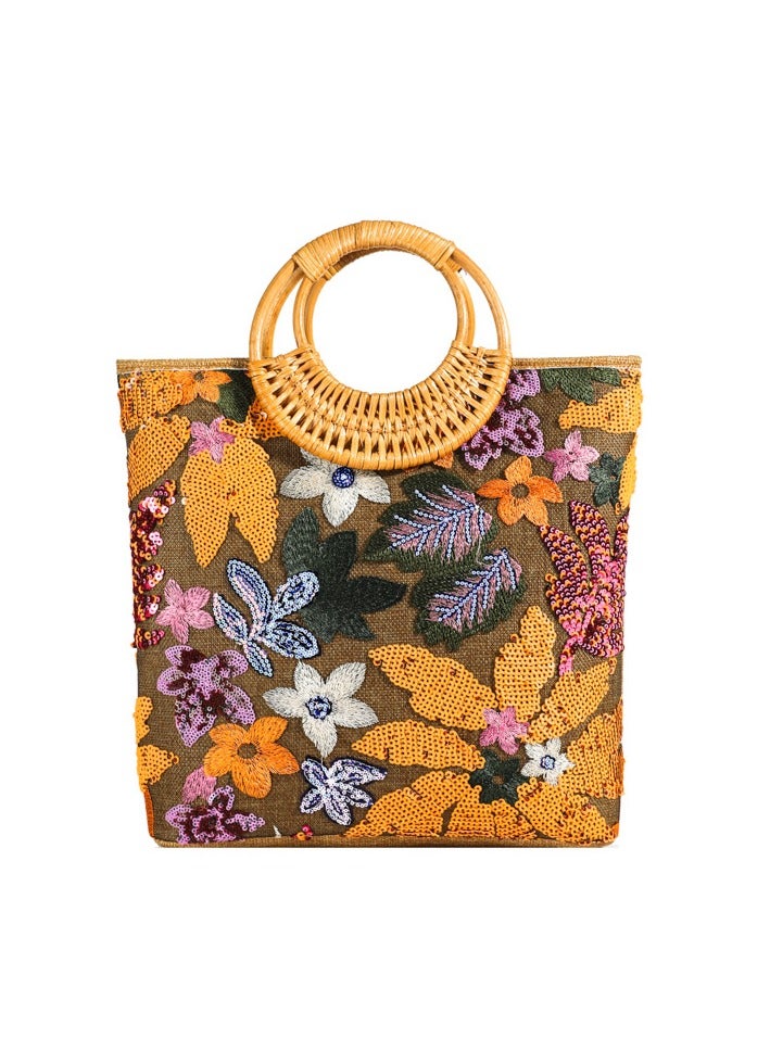 Mark Fairwhale Sparkling Straw Woven Tote Bag Handbag 