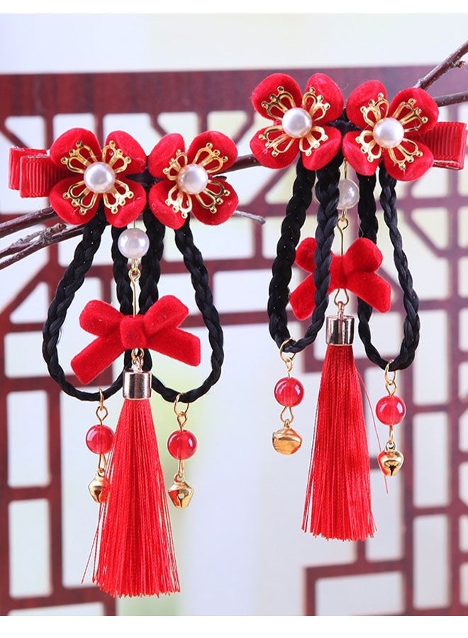 Happy D Chinese New Year Hair Clips for Kids, Chinese Traditional Bow Wig Braid Hairpin Tassel Hair Barrettes for Children Girl Hair Accessories - Image 4