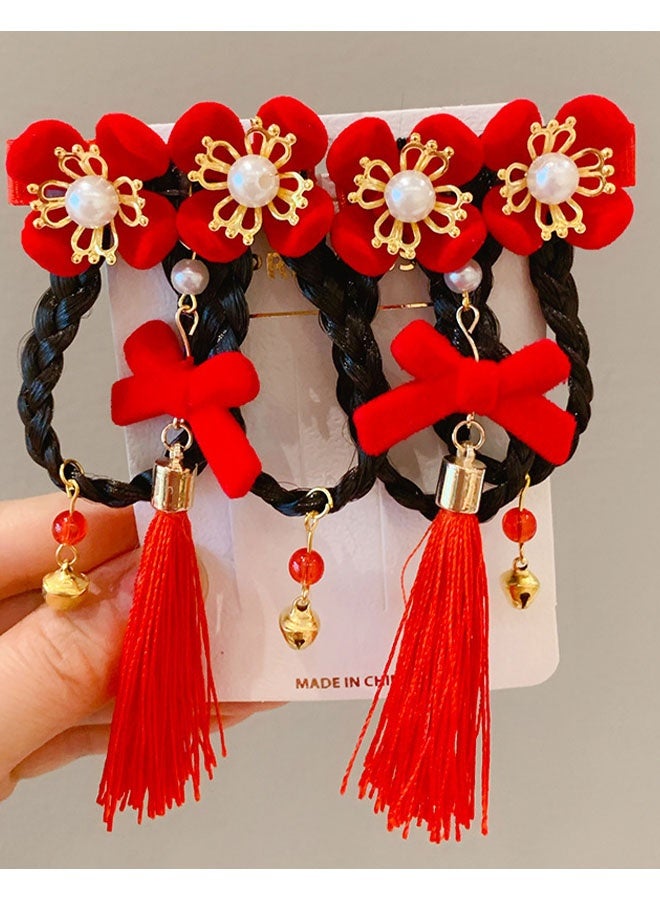 Happy D Chinese New Year Hair Clips for Kids, Chinese Traditional Bow Wig Braid Hairpin Tassel Hair Barrettes for Children Girl Hair Accessories - Image 1