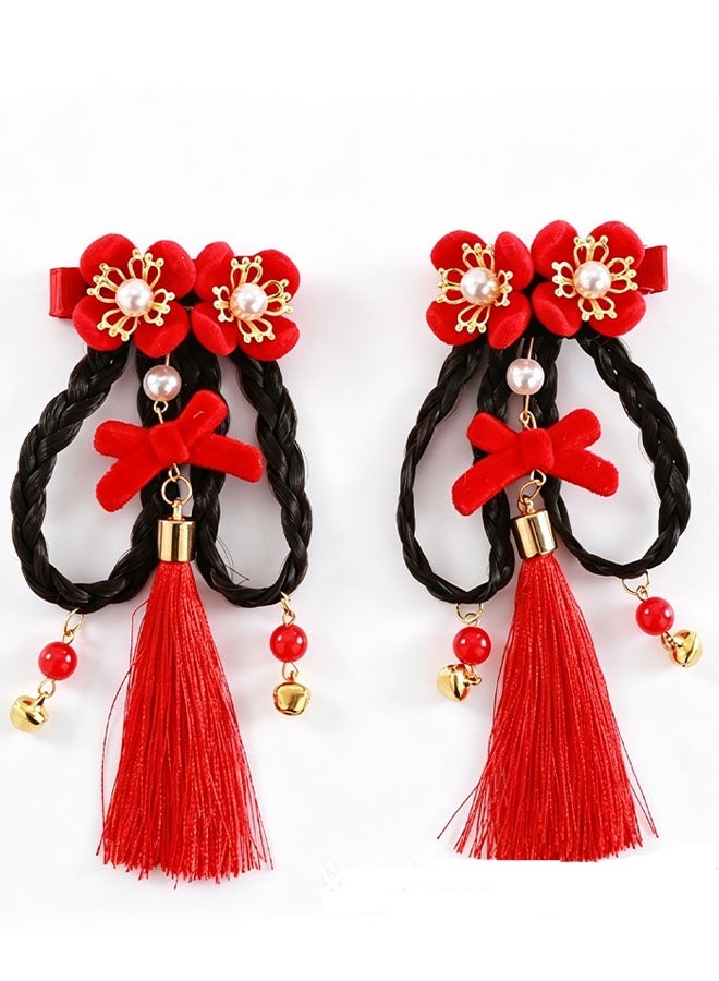Happy D Chinese New Year Hair Clips for Kids, Chinese Traditional Bow Wig Braid Hairpin Tassel Hair Barrettes for Children Girl Hair Accessories - Image 3