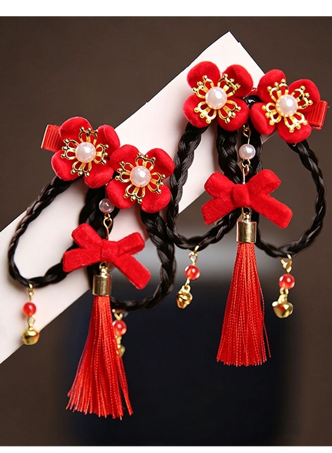Happy D Chinese New Year Hair Clips for Kids, Chinese Traditional Bow Wig Braid Hairpin Tassel Hair Barrettes for Children Girl Hair Accessories - Image 2