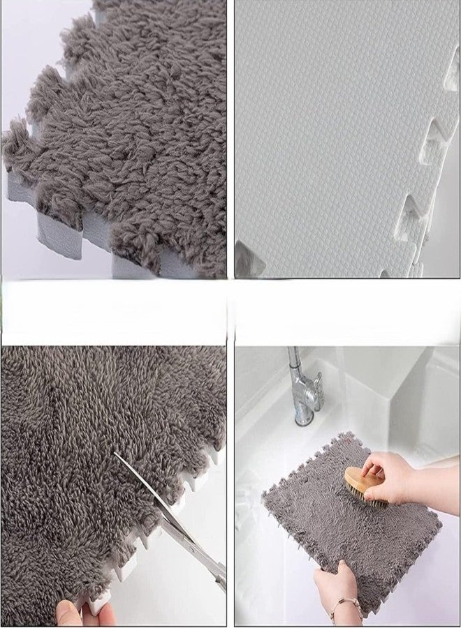 Dkriva سجادة لعب إسفنجية ناعمة متشابكة من DKRIVA | بلاطات سجاد مخملية رقيقة | سجادات أرضية مربعة مخملية للغرف، غرف النوم، المنزل والصالون | مجموعة سجاد أرضيات إسفنجية مانعة للانزلاق (12 قطعة) - Image 5