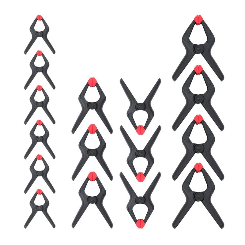 WORKPRO 16-Piece Nylon Spring Clamp Set-4pc 6-1/2", 6pc 4-1/2" , 6pc 3-3/8", for Woodworking, Photography Studios and DIY Works, Black - Image 1