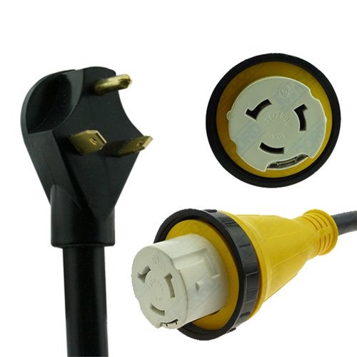 NU-SET Lock | RV Dogbone Adapter | 30 Amp Male - 50 Amp Female Locking Connector | RV Accessories & Door Hardware (Black) - Image 1