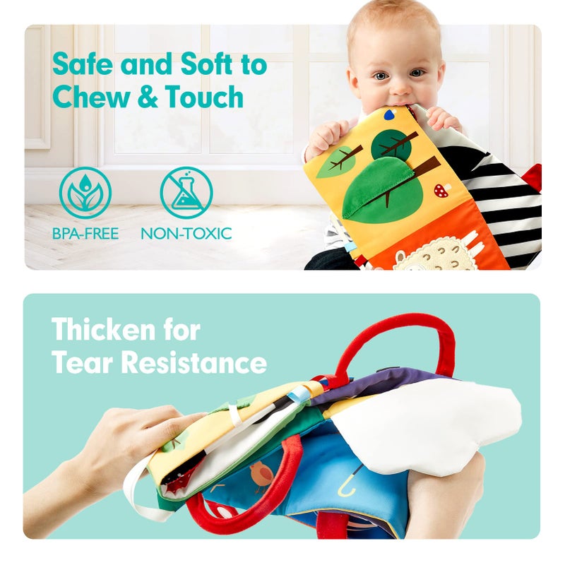 hahaland Baby Toys 0-6 Months - High Contrast Newborn Toys - Baby Tummy Time Books 0-6 Months with Crinkle, Squeaky Sounds, Touch Feel, Visual Stimulation - Image 4