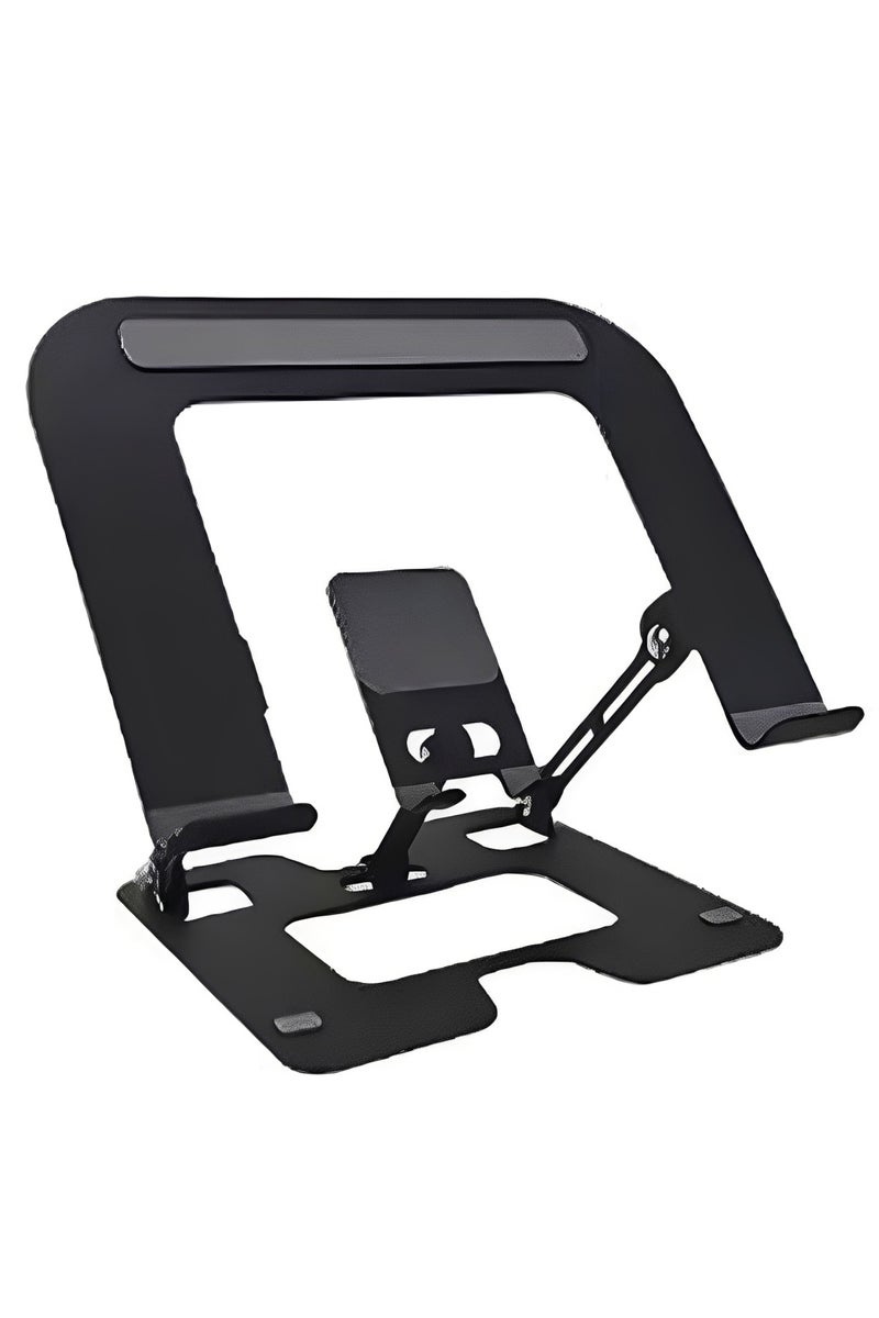 Foldable tablet and mobile stand with a stylish metal design, 180° rotation for an ideal viewing experience, supports ventilation to cool devices and preserve their lifespan, suitable for all mobile devices, easy to store and carry, and ideal for studying, working, or watching content anywhere