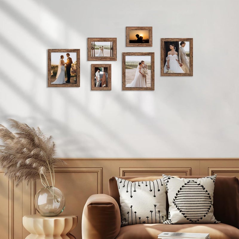 iRahmen 8x10 Picture Frame Set of 4, High Definition Glass Brown Frame, 8 x 10 Wood Rustic Picture Frames for Horizontal or Vertical Table Top and Wall Mounting - Image 2