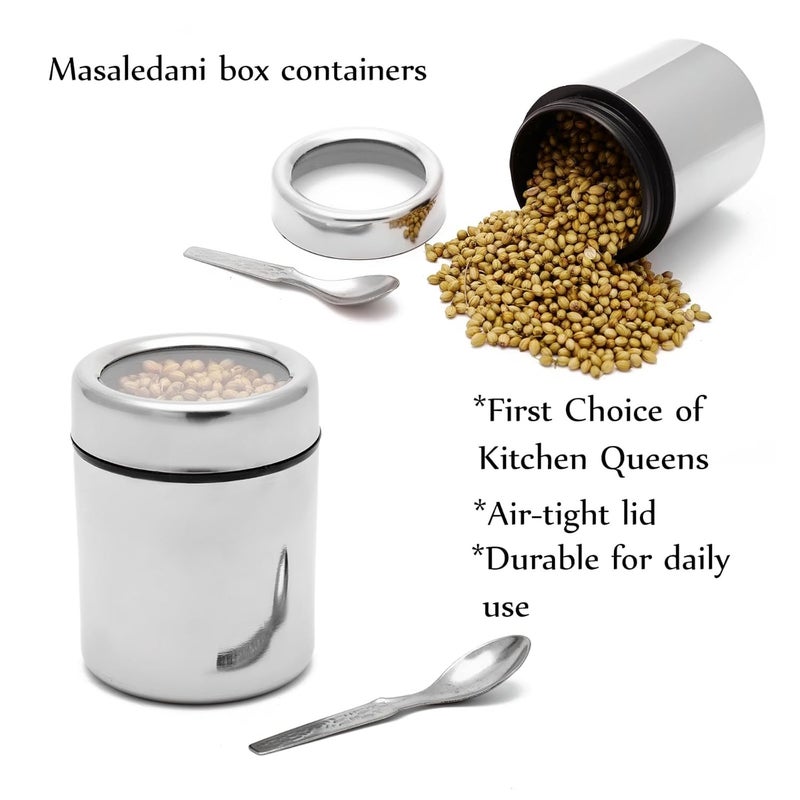 MILTLIFE Stainless Steel Masala Dabba 6pcs Spice Container Kitchen Jars and Containers Storage Container Masala Dani with Stainless Steel 6 pcs Spoon - Image 3