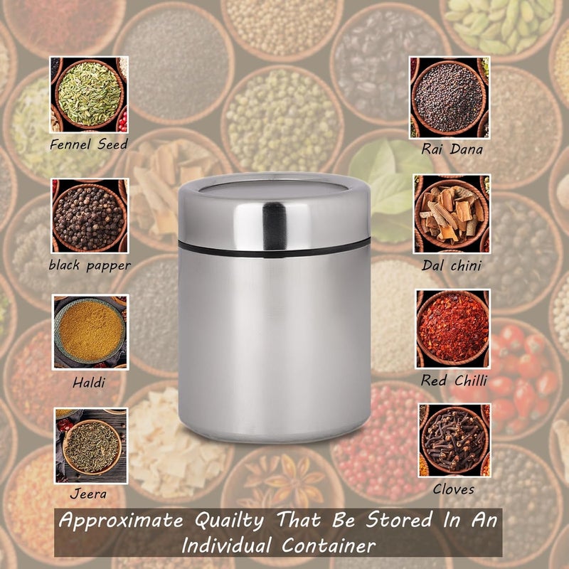 MILTLIFE Stainless Steel Masala Dabba 6pcs Spice Container Kitchen Jars and Containers Storage Container Masala Dani with Stainless Steel 6 pcs Spoon - Image 4