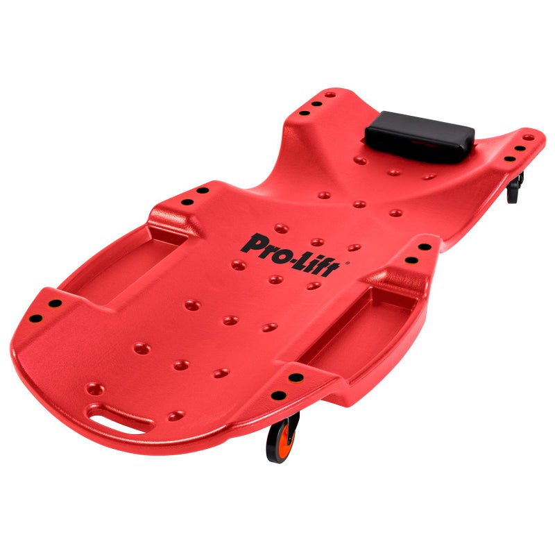 Pro Lift ProLifT C6048 Mechanic Plastic Creeper 48 Inch Blow Molded Ergonomic HDPE Body with Padded Headrest Dual Tool Trays 440 Lbs Capacity Red