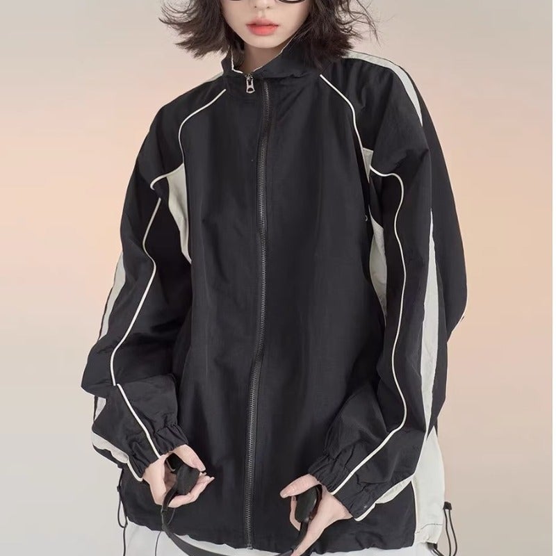 Color Block Jacket Mens Womens Spring Autumn 2024 Casual Sport black 