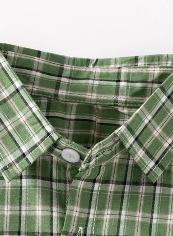 YUNIQEE Green Collared Short Sleeve Checkered Shirt