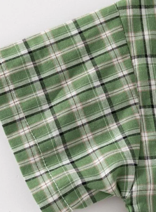 YUNIQEE Green Collared Short Sleeve Checkered Shirt