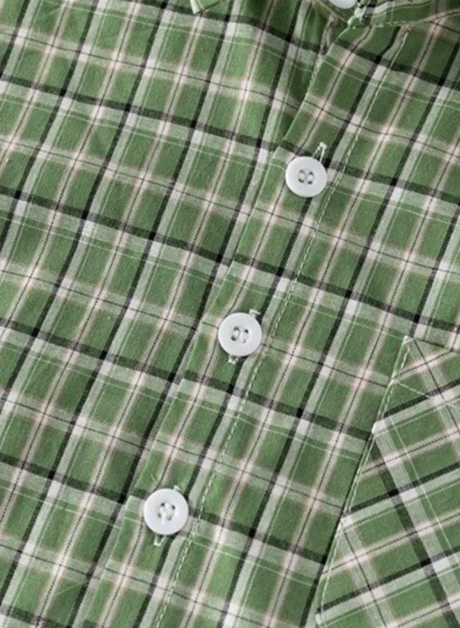 YUNIQEE Green Collared Short Sleeve Checkered Shirt