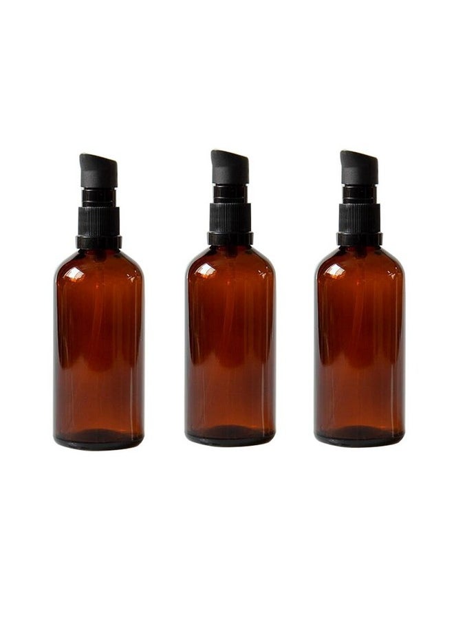 ericotry 3Pcs 100Ml / 3.34Oz Empty Refillable Amber Glass Cosmetic Pump Press Lotion Bottles Makeup Sample Packing Cream Lotion Bath Shower Conditioner Storage Container Dispenser Vial Pot  - Image 1